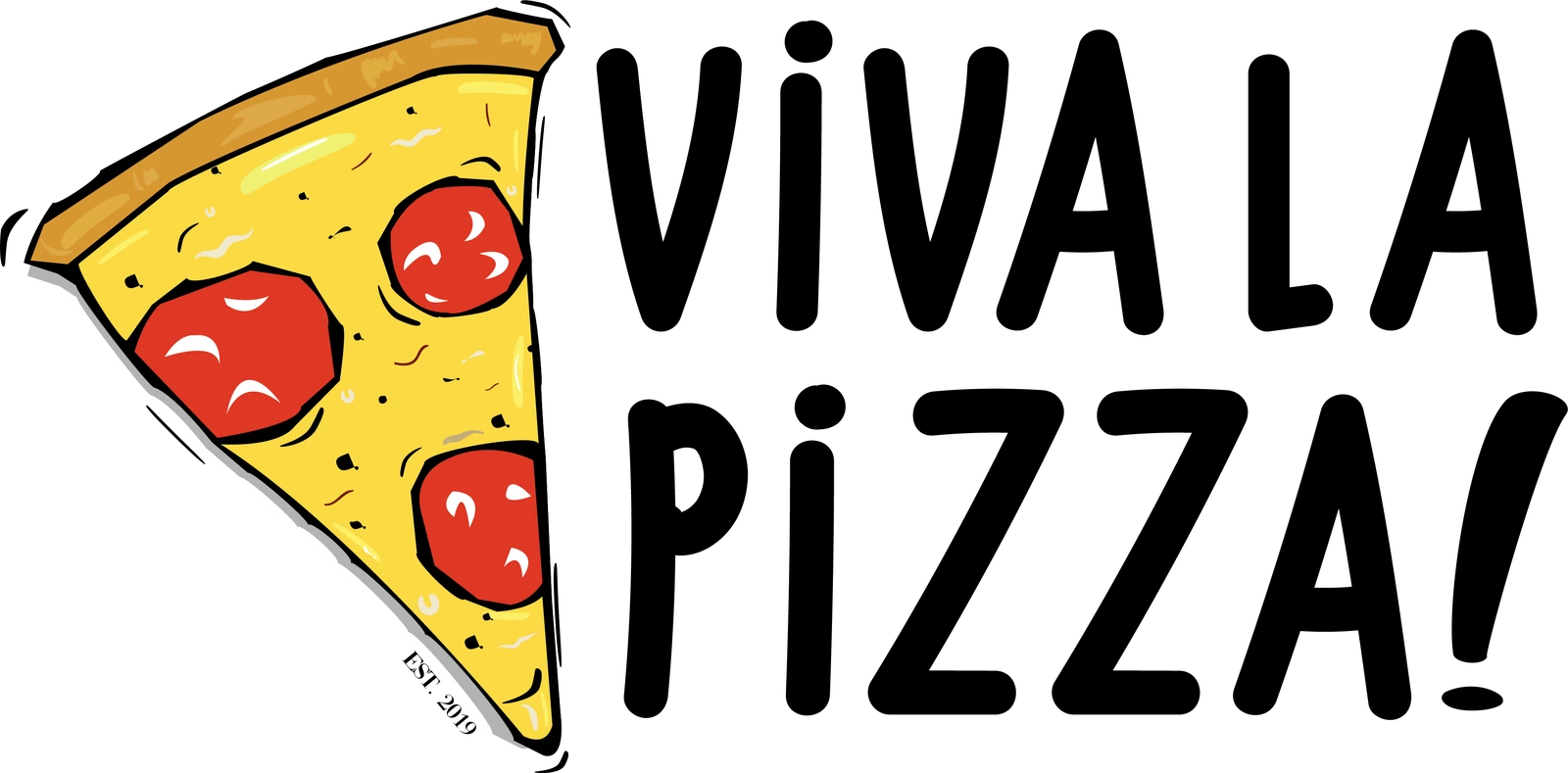 Logo completo de Viva la Pizza: porción de pizza ilustrada junto al nombre